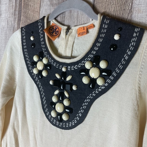 TORY BURCH Beaded Embellished Sweater Cream - Picture 3 of 6